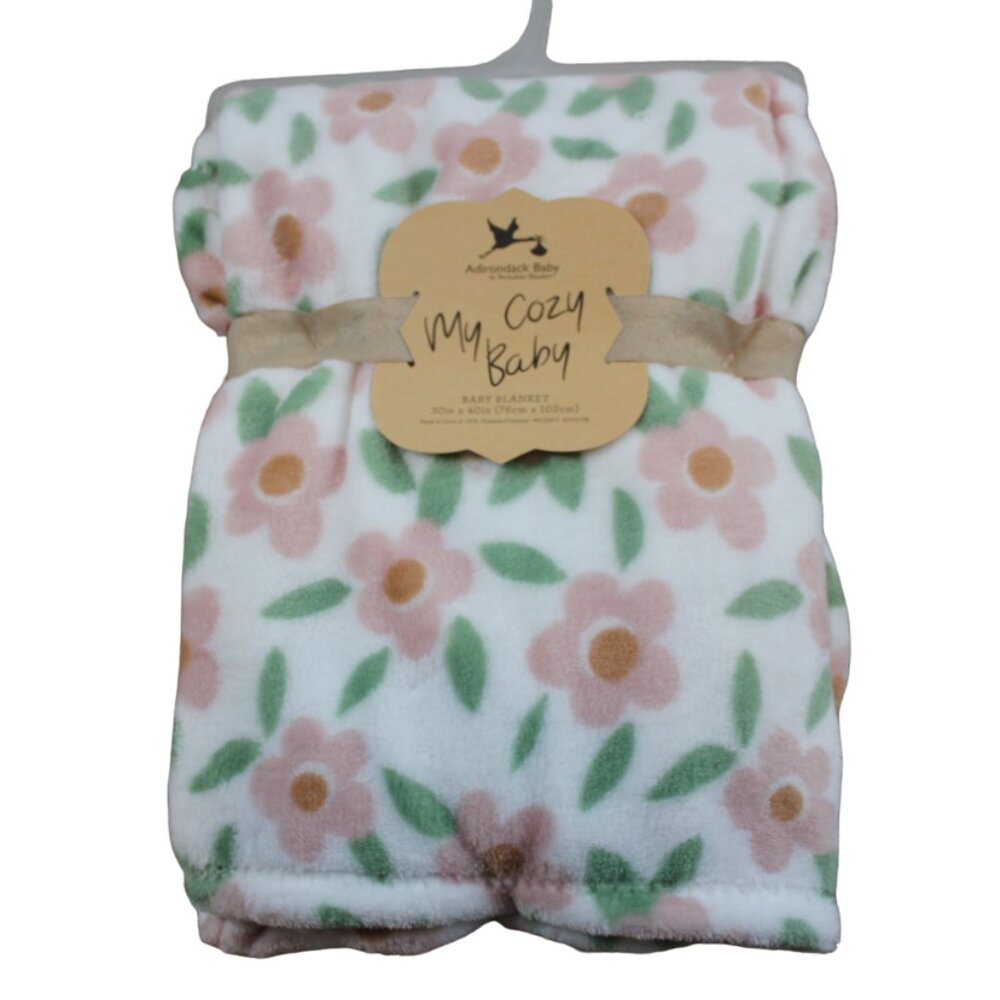 Adirondack My Cozy Baby White Pink Flower Fleece Blanket Infant Girls Soft NWT